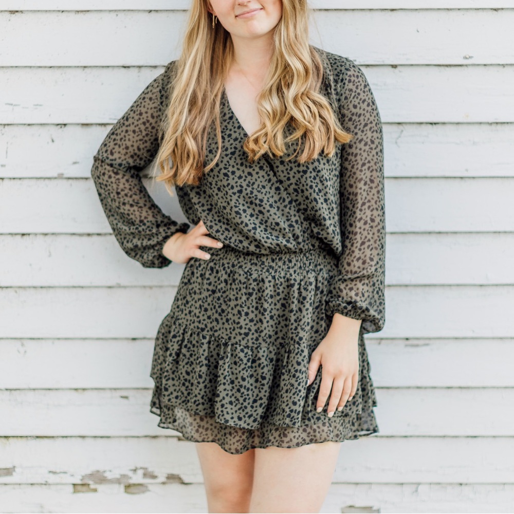 Boutique Leopard Print Dress - Olive Green